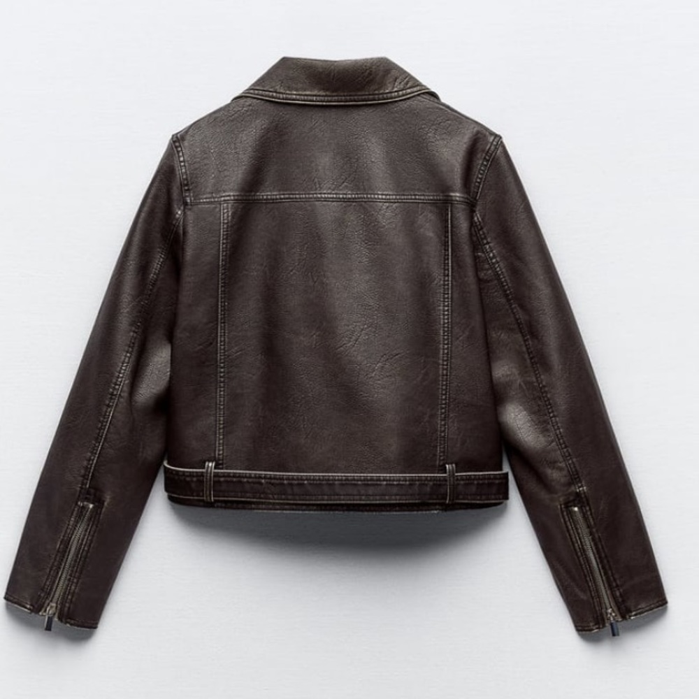 ZARA FAUX DISTRESSED LEATHER JACKET Charcoal - Picture 7 of 12